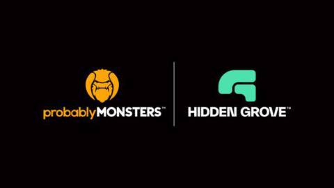 Logos for ProbablyMonsters (a stylized Viking head) and Hidden Grove (a stylized “G”) on a black background