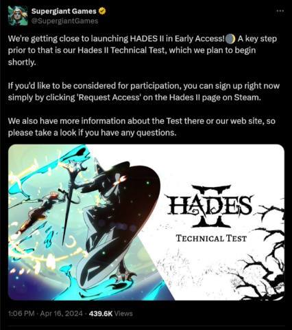 We're getting close to launching HADES II in Early Access!🌒 A key step prior to that is our Hades II Technical Test, which we plan to begin shortly. If you'd like to be considered for participation, you can sign up right now simply by clicking 'Request Access' on the Hades II page on Steam. We also have more information about the Test there or our web site, so please take a look if you have any questions.
