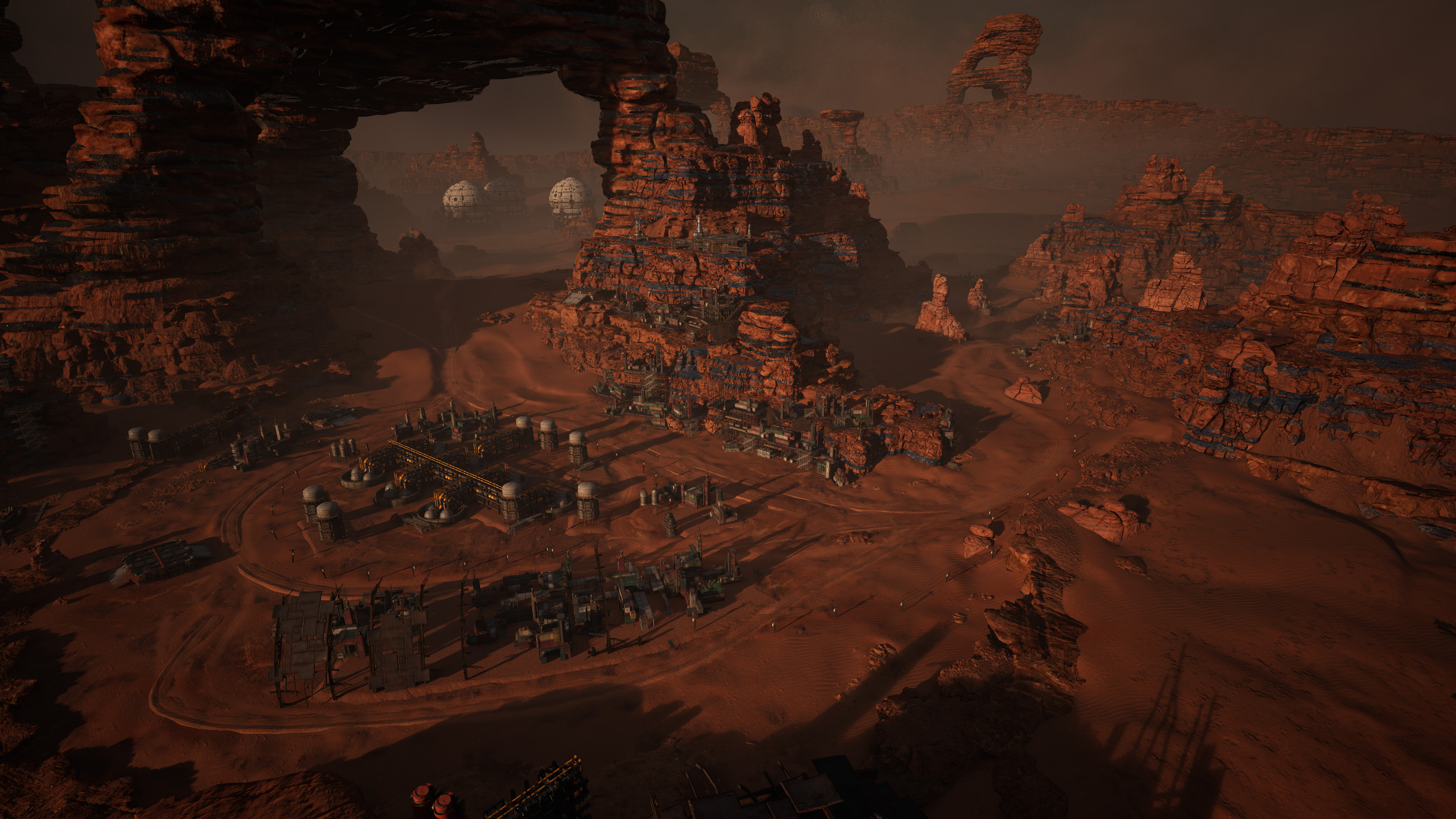 Overview of preview level with base nestled in desert cliffs
