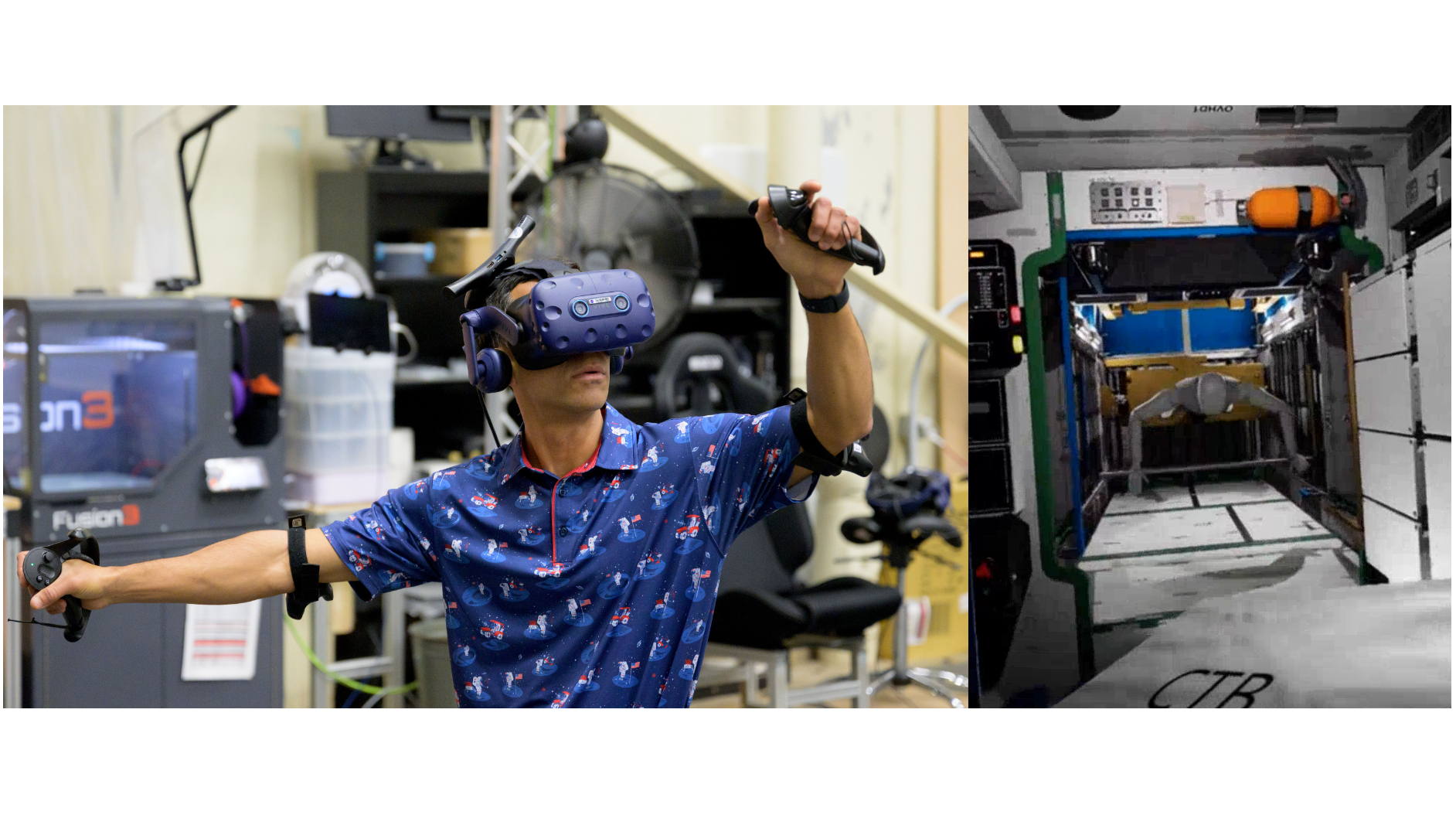 NASA astronauts training while wearing a VR headset.