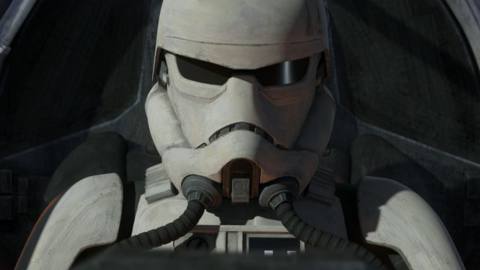 A close up on a stormtrooper in The Bad Batch season 3
