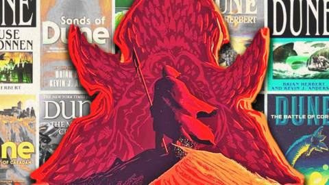 A composite image of cover art of Brian Herbert Dune novels