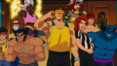 From left: Jubilee, Morph, Wolverine, Cyclops, Rogue, Jean Grey, Gambit, Bishop, and Beast about to fight from X-Men ‘97.