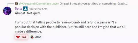 An Arrowhead community manager was ‘almost, but not quite’ fired for encouraging Helldivers 2 review bombing and refunds