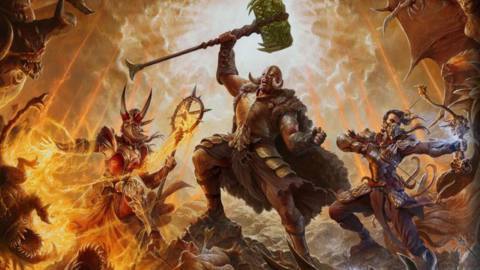 A barbarian wields a hammer for Temper Manuals in key art for the Tempering mechanic in Diablo 4 season 4.