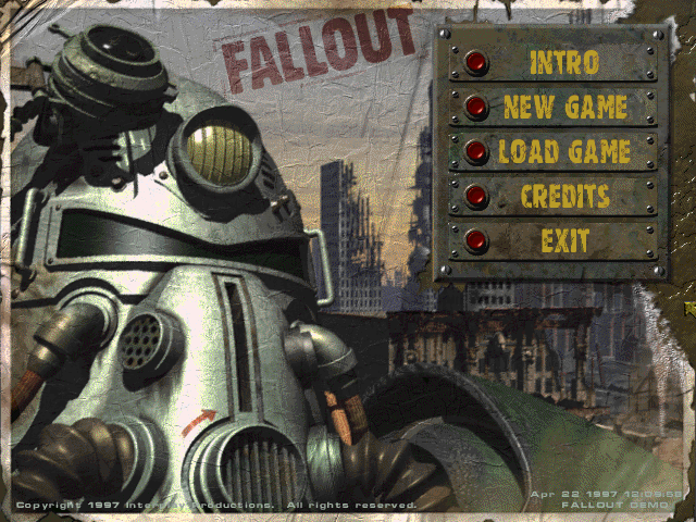 Fallout demo showing original menu screen with date released in corner
