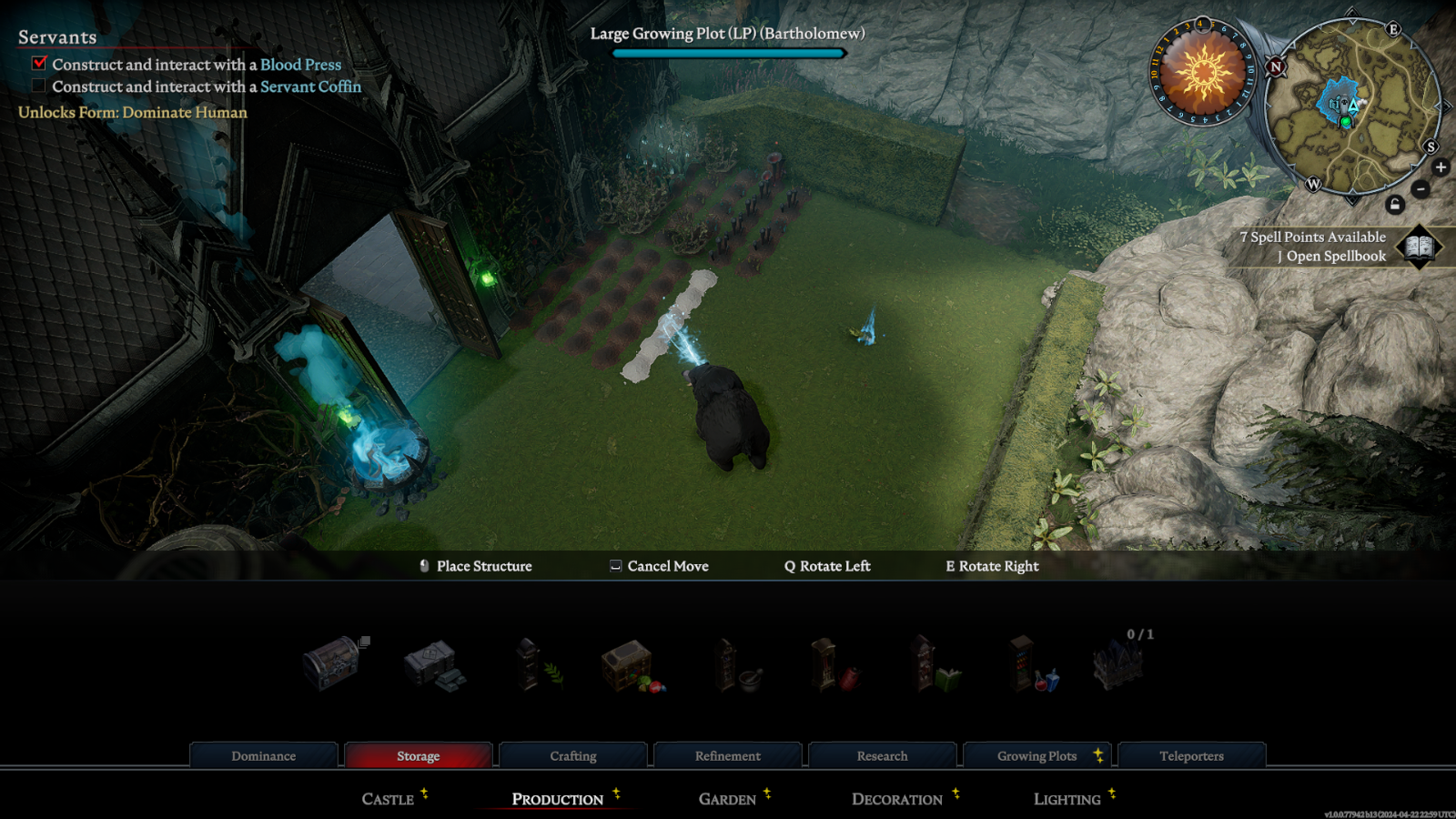 A vampire in bear form customising their castle in V Rising.