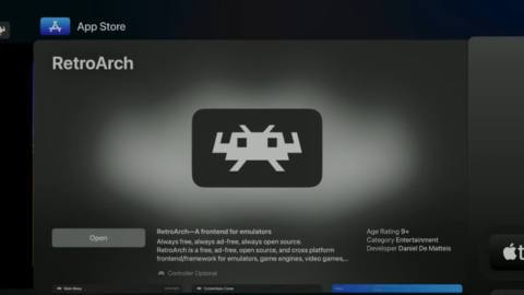 An image of RetroArch in the tvOS App Store on an Apple TV