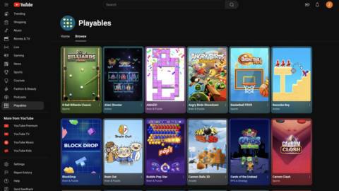 The landing page for YouTube Playables