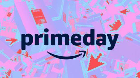 A blue/pink graphic that says “Prime Day” laid over several Amazon shipping boxes.