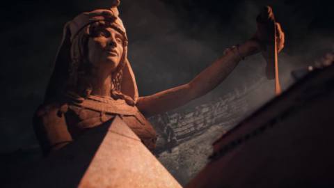 a statue of a woman in a headdress with a pyramid in front of her in Sid Meier’s Civilization 7