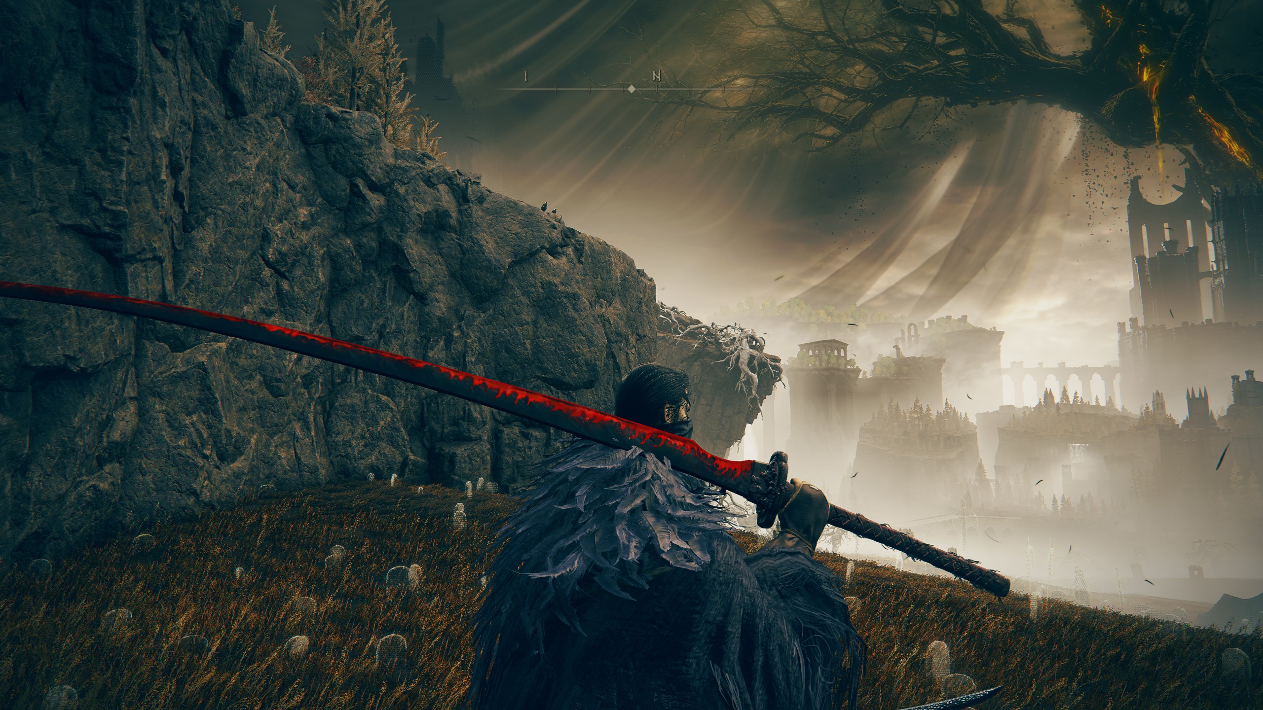 Elden Ring: Shadow of the Erdtree gameplay showing off the stats and location of Rakshasa's Great Katana, the best Great Katana in the DLC