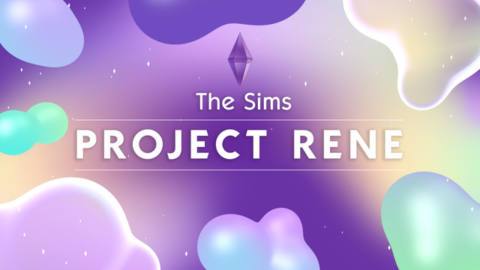 A screen reading “The Sims - Project Rene” against an orange, green, and purple screen.