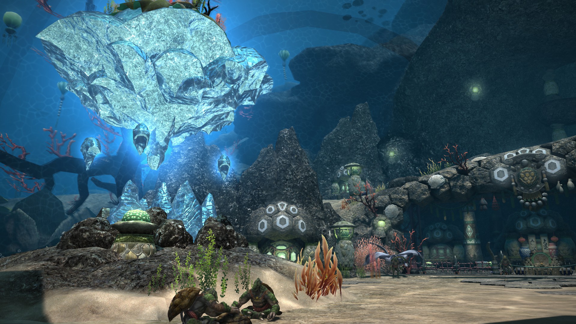 Several images displaying the impact of Final Fantasy 14: Dawntrail's graphics update on older zones.