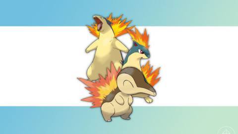 Shiny Cyndaquil in front of Quilava and Typhlosion