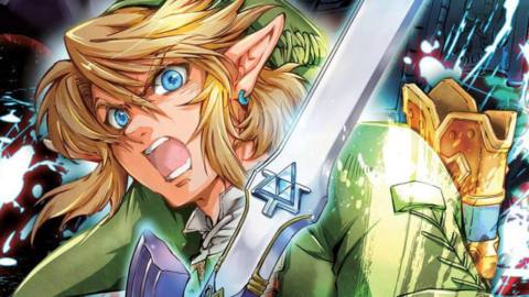 Cover art for The Legend of Zelda manga shows Link thrashing the Master Sword