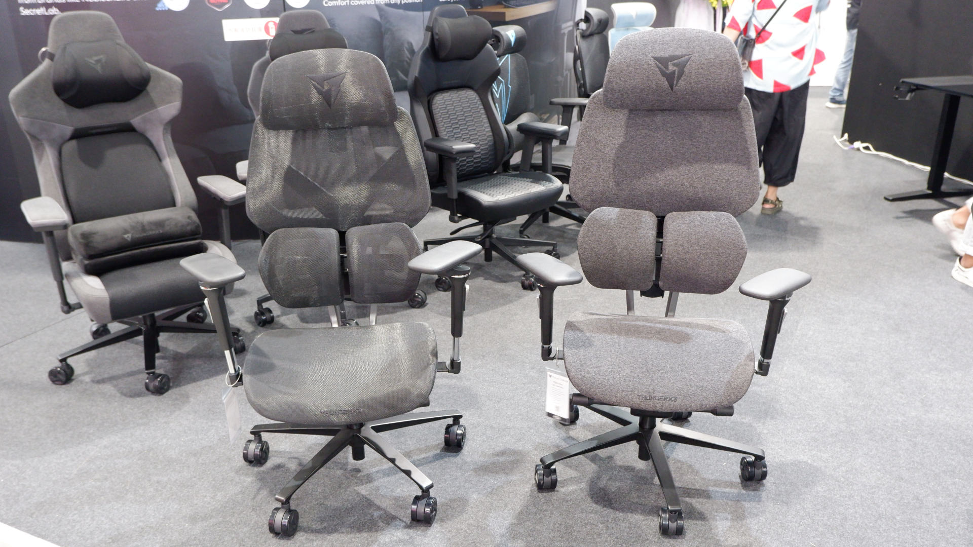 A photo of the ThunderX3 Flex Pro gaming chair, on display at Computex 2024