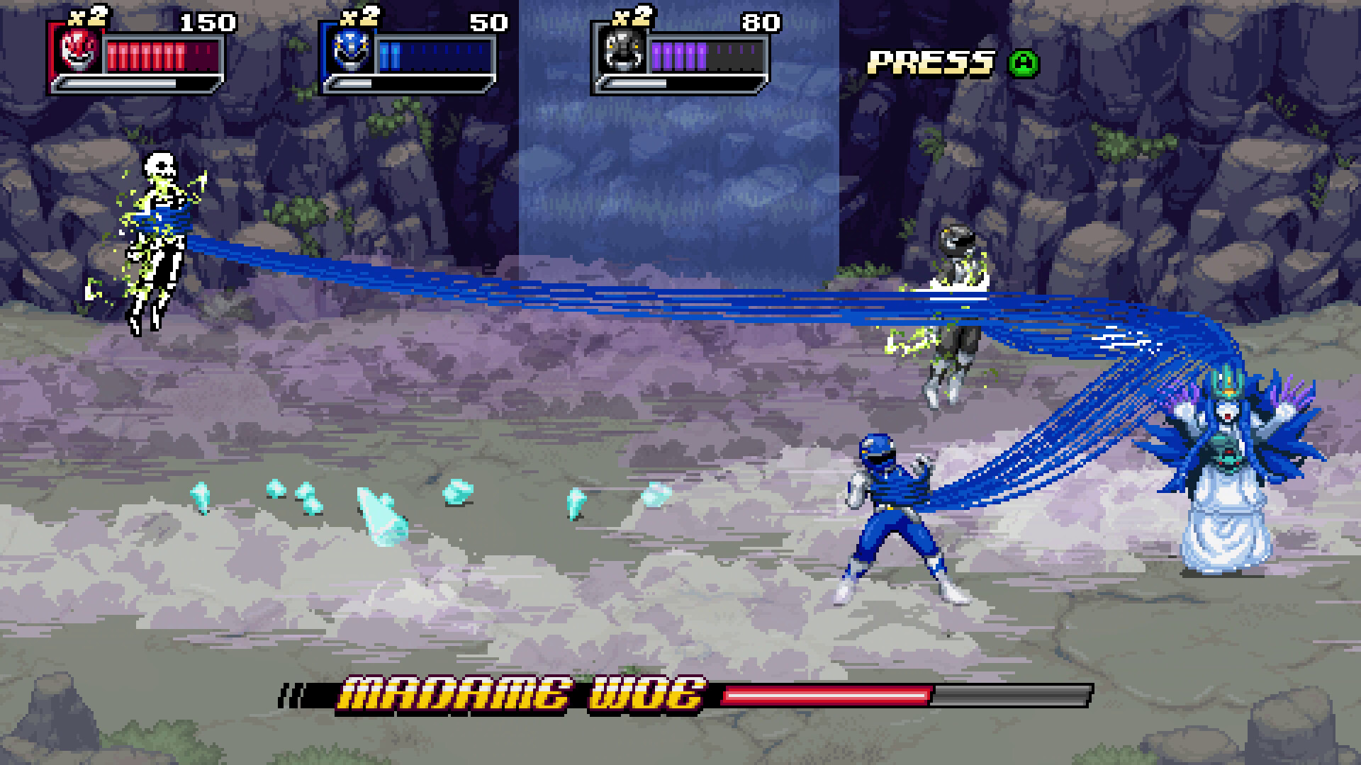 pixel art power rangers doing battle with foes in Mighty Morphin Power Rangers Rita's Rewind