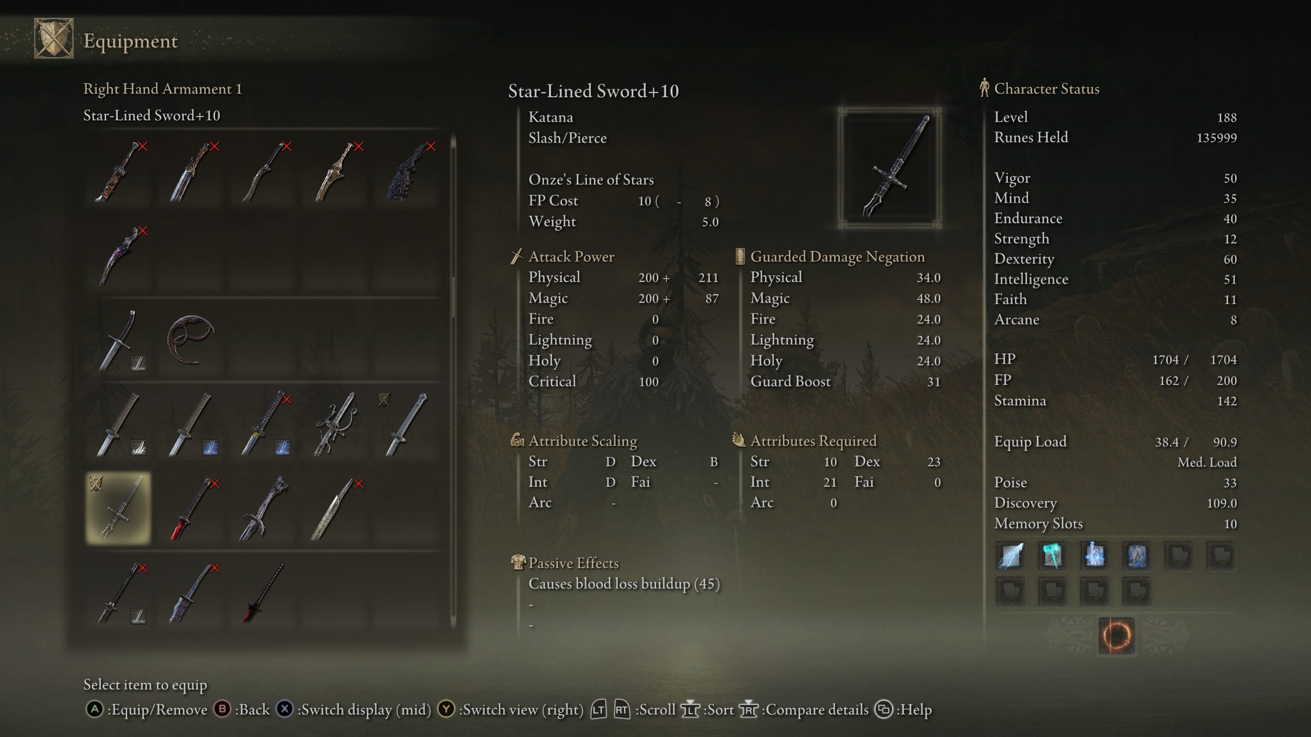 Elden Ring Shadow of the Erdtree gameplay showing stats, moveset, and location of the Starr Lined Sword, my favorite new weapon in the DLC