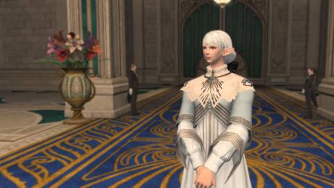 Ameliance, a white-haired Elezen, in FFXIV