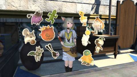 Khloe Aliapoh in FFXIV surrounded by cutesy minion stickers