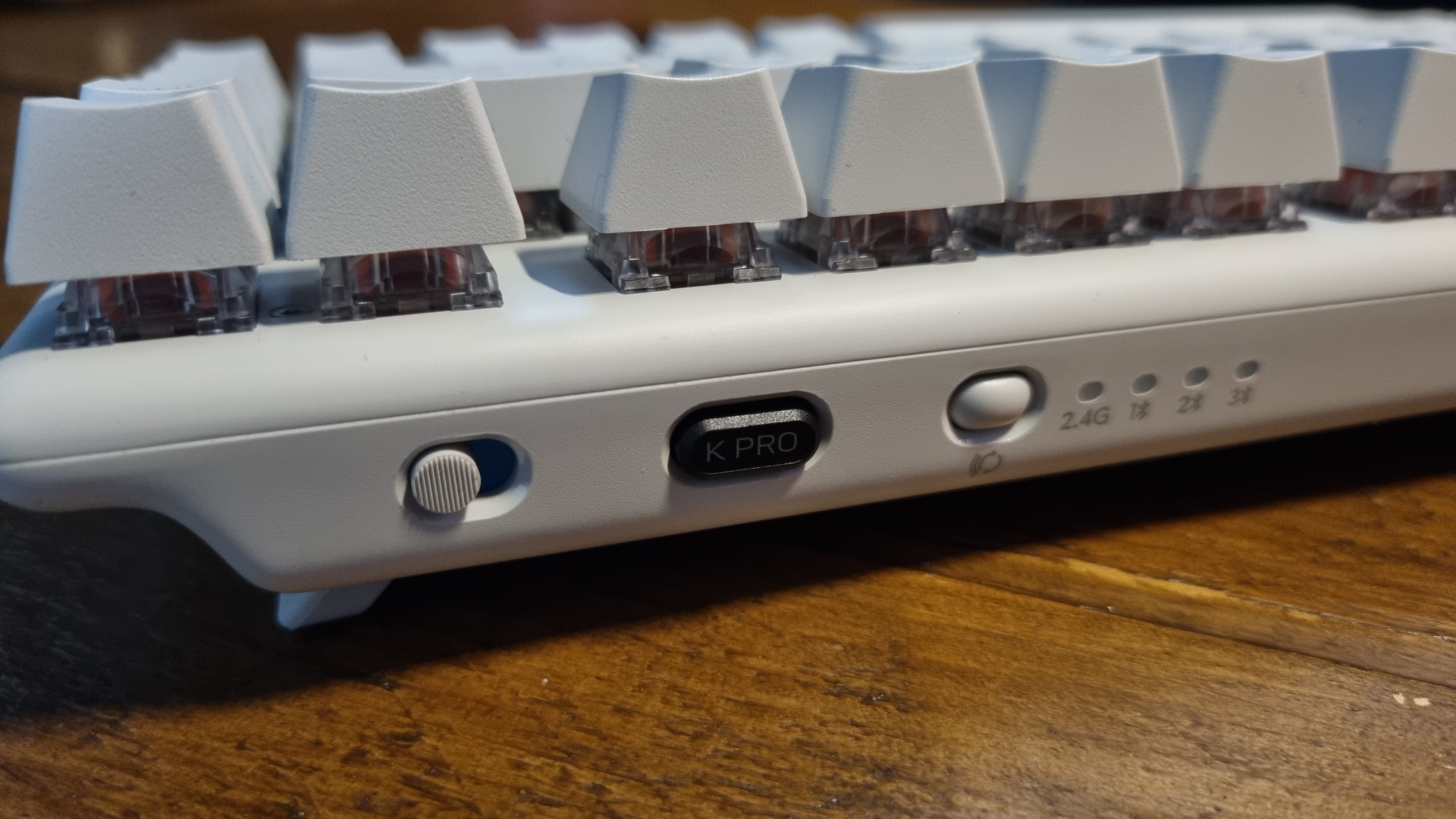 The rear of the Alienware Pro Wireless Gaming Keyboard, unlit