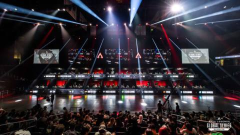 Photograph of a brightly lit stage in the Apex Legends Global Series