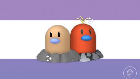 Shiny Diglett and Alolan Diglett on a purple gradient