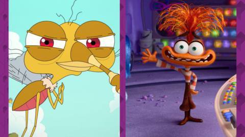 A side-by-side comparison of two animated characters: Tito the Anxiety Mosquito from Big Mouth and Anxiety from Inside Out 2