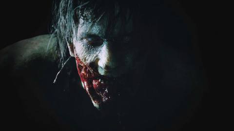 A close up shot of a zombie from Resident Evil 2 (2019)