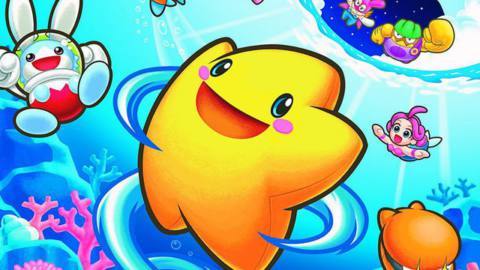 Artwork of Starfy and friends swimming in the ocean from the box art for The Legendary Starfy for Nintendo DS