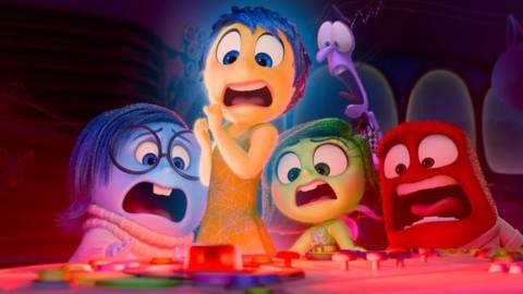 The emotions of Inside Out all freaking out as the big red puberty button goes off