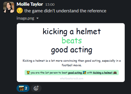 Screenshot from the PC Gamer Slack. Mollie Taylor comments 