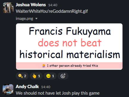 A screenshot from the PC Gamer Slack. Joshua Wolens comments 