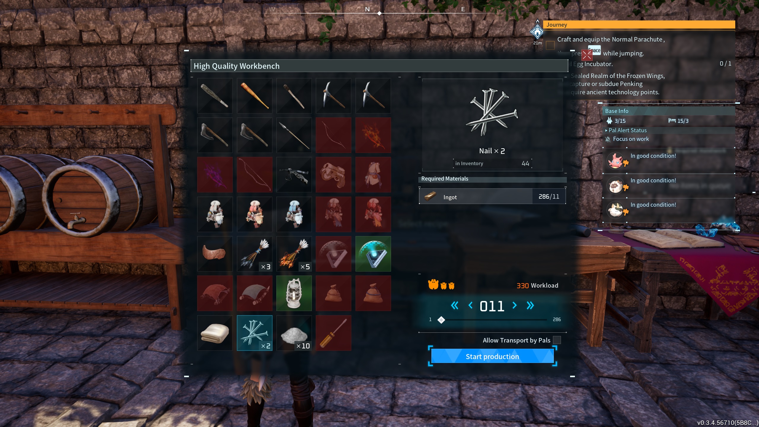 Palworld crafting menu