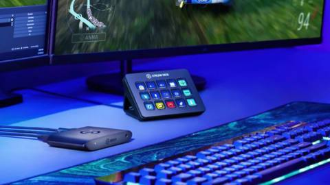 A promotional image of the Elgato Stream Deck Mk. 2 on a desk