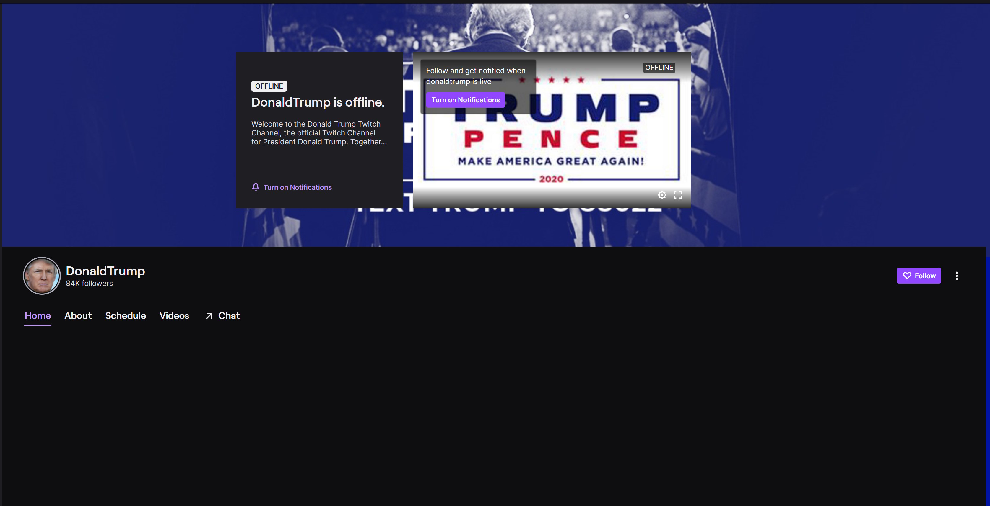 Donald Trump's Twitch account as of July 19 2024