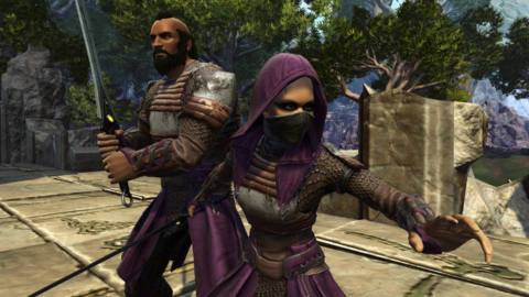 Characters in Star Wars: The Old Republic MMO, dressed in outfits from the DIsney Plus show The Acolyte