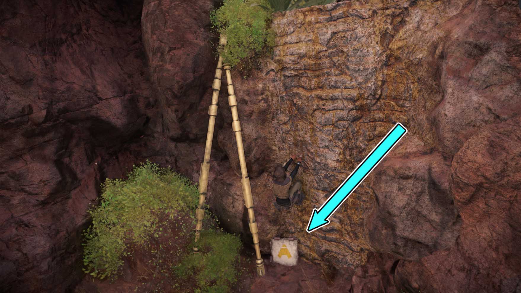 An arrow points toward another arrow pointing toward a cliff in Star Wars Outlaws An arrow points toward another arrow pointing toward a cliff in Star Wars Outlaws