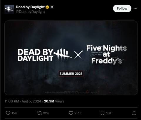 A Dead by Daylight and Five Nights at Freddy’s collaboration was just announced, something I am shocked has taken this long to happen