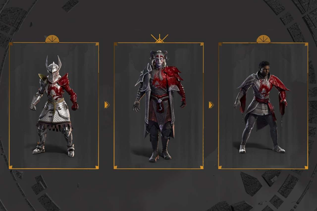 A promotional image displaying the Blood Dragon armor pre-order cosmetics for Dragon Age: The Veilguard