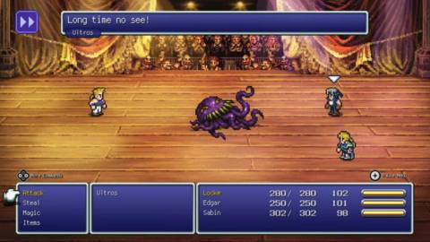 Final Fantasy Pixel Remaster screenshot of Ultros saying “Long time no see!”