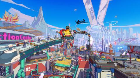 Chai traverses the colorful open world of Hi-Fi Rush