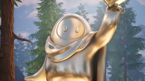 A Golden Bean Idol statue as seen in Fortnite