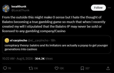‘I hate the thought of Balatro becoming a true gambling game’: LocalThunk is making sure casinos can’t get their hands on his game even after he dies by literally writing it into his will