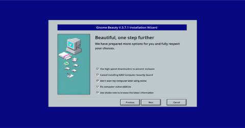 A screenshot from Malware shows a retro PC interface with the game telling the player to click “one step further” to install something.