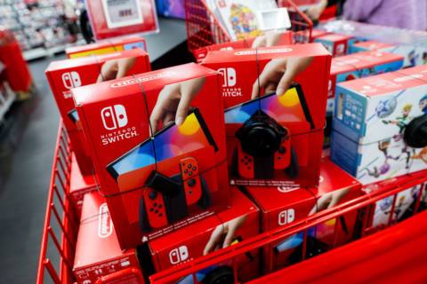 GDANSK, POLAND – 2023/12/08: Nintendo Switch gaming consoles seen at the shopping mall in Gdansk. (Photo by Mateusz Slodkowski/SOPA Images/LightRocket via Getty Images)<br>