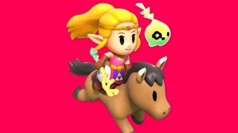 Zelda rides on the back of a horse, with Tri at her side, in artwork from The Legend of Zelda: Echoes of Wisdom