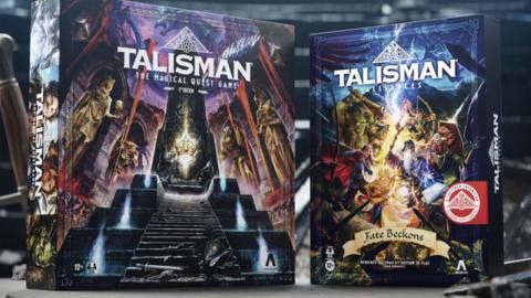 A photo shows the Talisman 5th edition next to Talisman: Alliances - Fate Beckons, the first cooperative expansion in the game’s 40-year history.