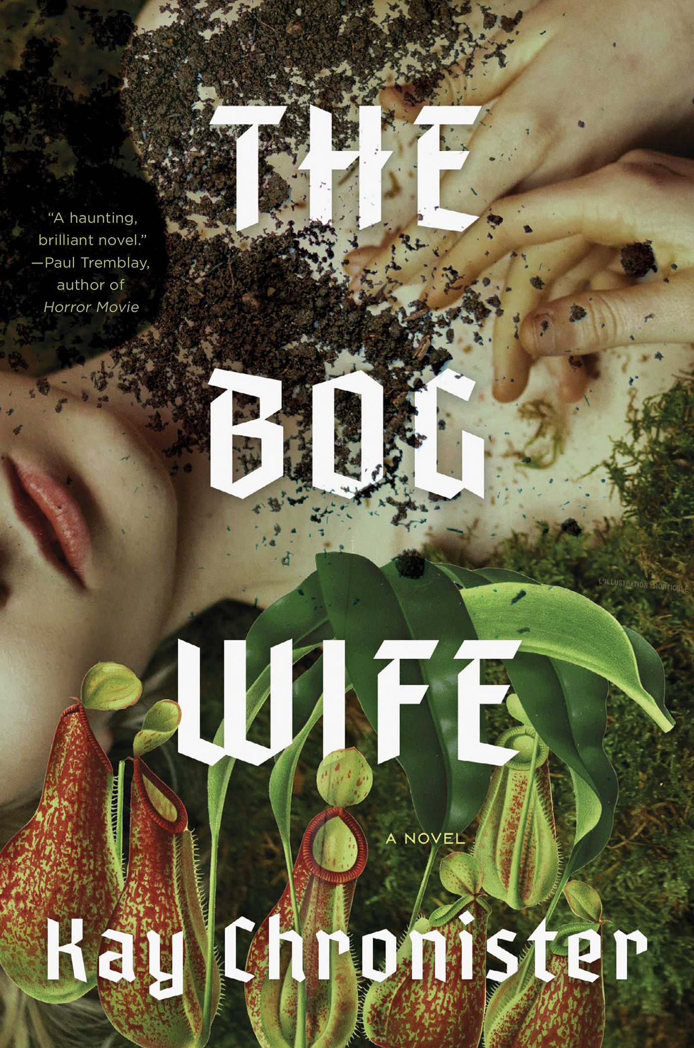 The cover of the book The Bog Wife, which features a close up of a woman’s body covered in dirt and plants 